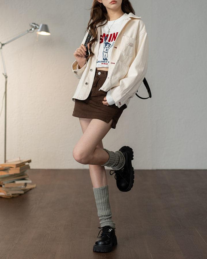 Veste en Jean Blanc Cassé Femme
