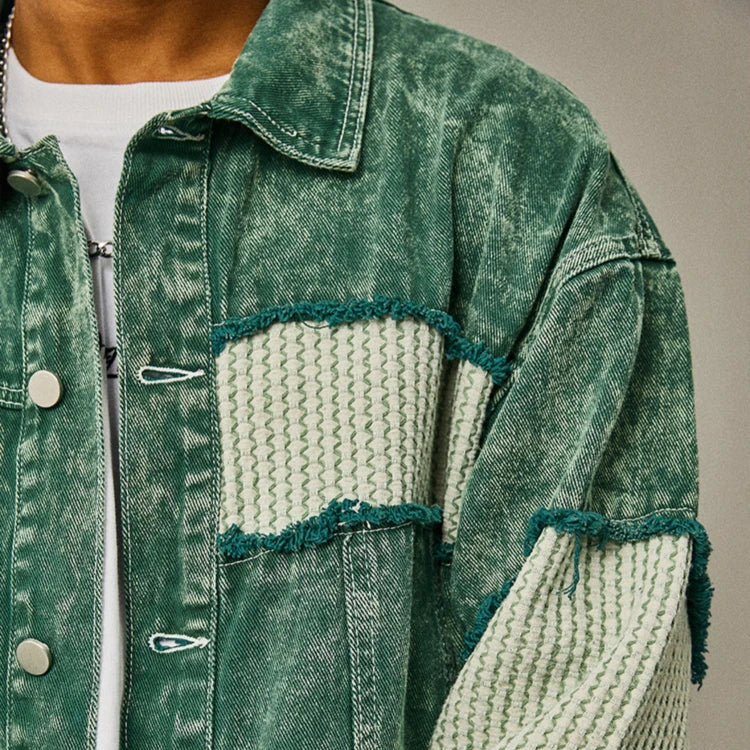 Veste en Jean Verte Patchwork Homme