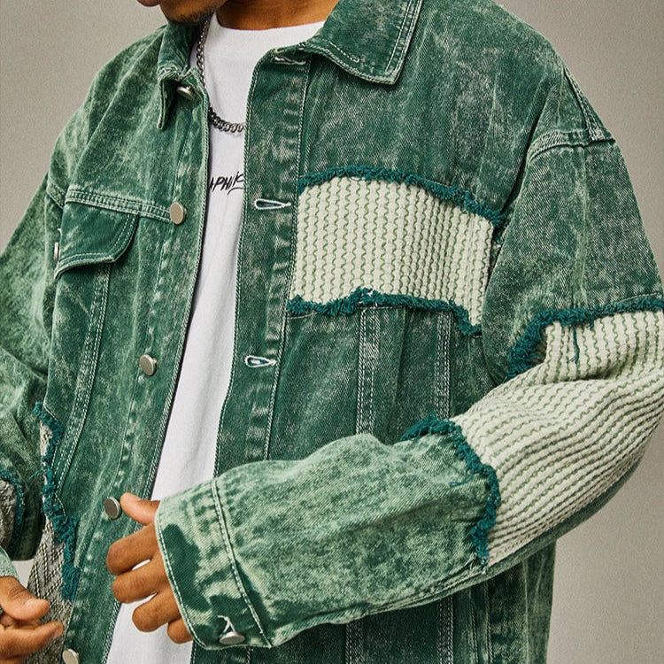 Veste en Jean Verte Patchwork Homme