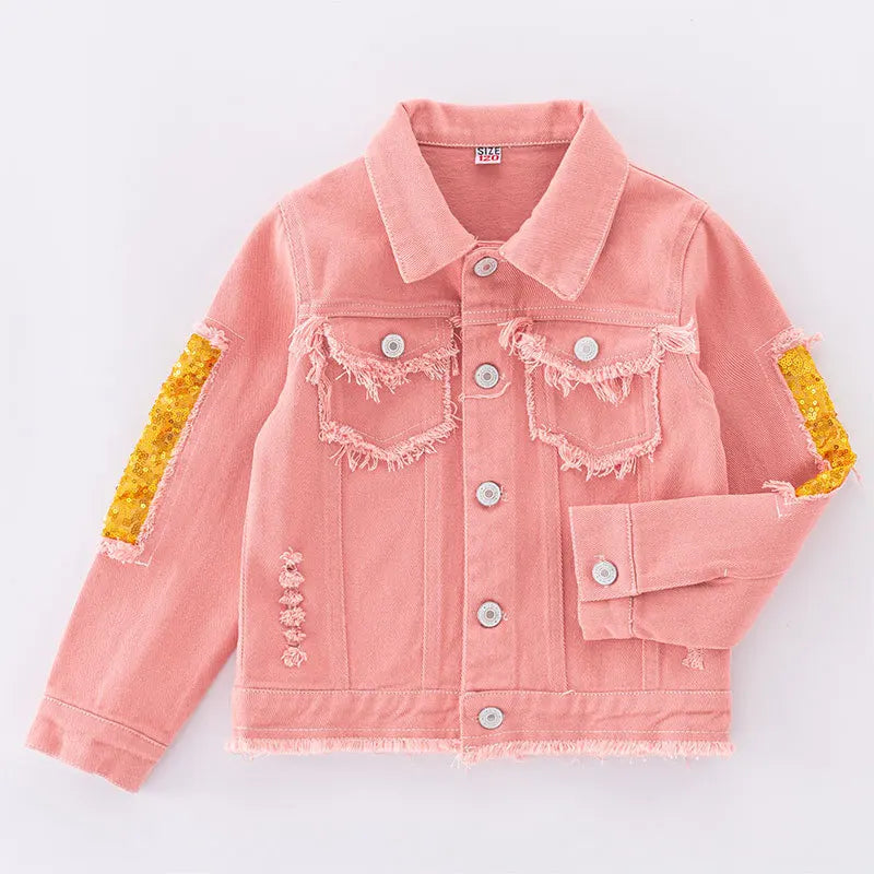 Veste en Jean Rose Déchirée Arc en Ciel Fille