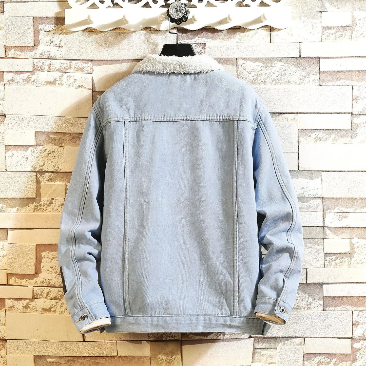 Veste en Jean Bleu Clair Avec Fourrure Blanche Homme