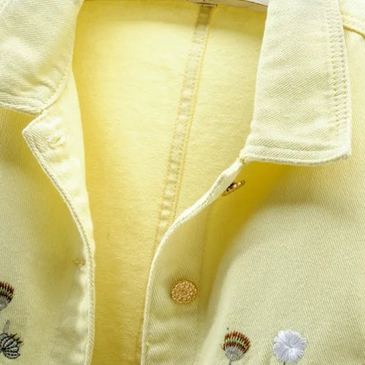 Veste en Jean Jaune Fleurie Femme