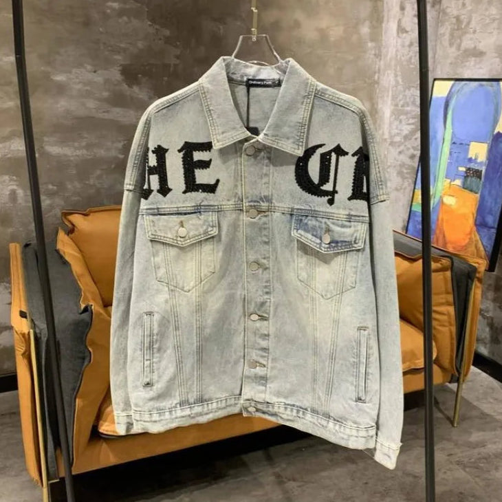 Veste en Jean Imprimé Dos Léopard à Strass Femme