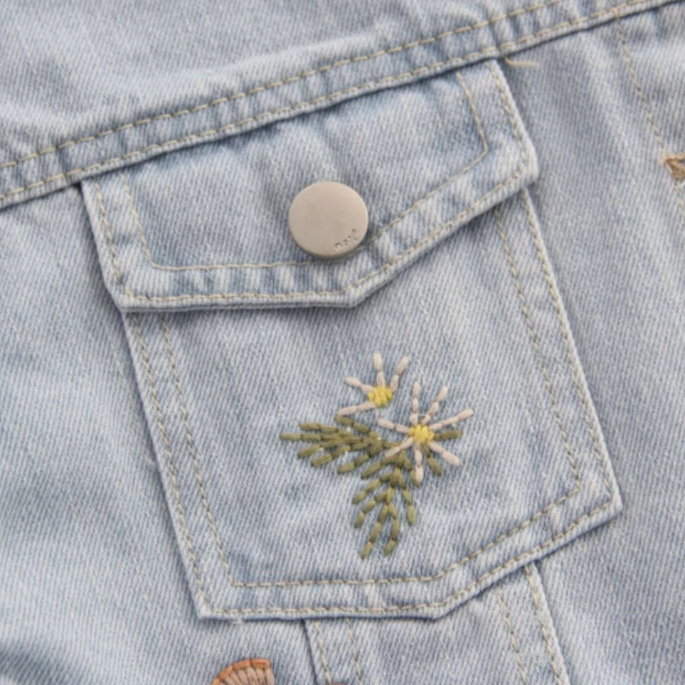 Veste en Jean Bleu Clair Fille Fleurie