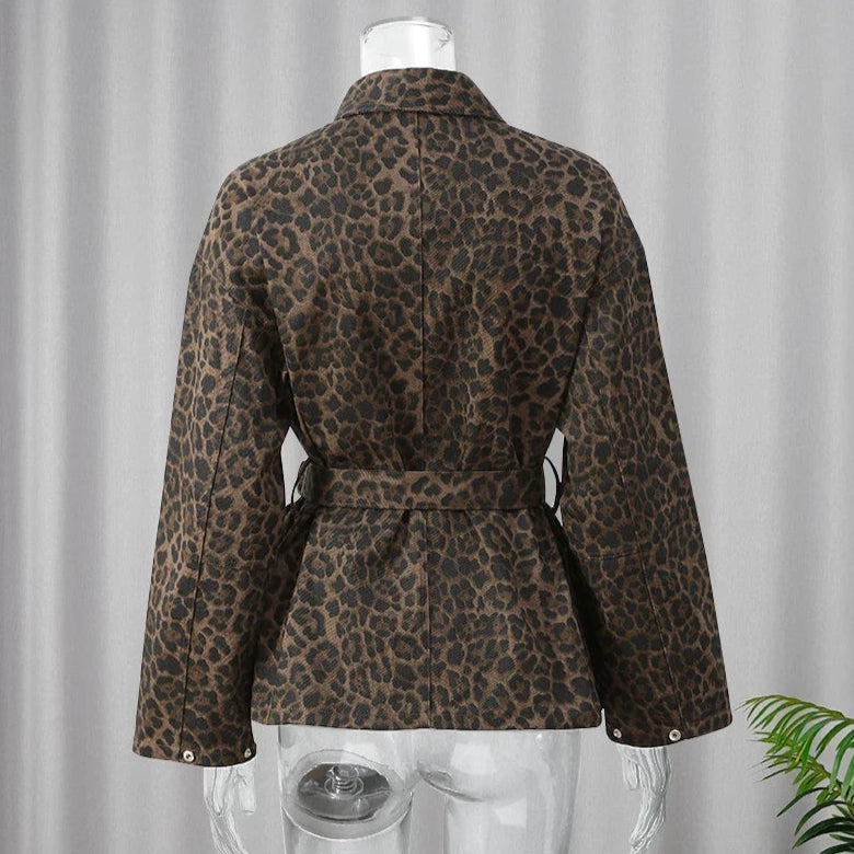Veste en Jean Léopard à Ceinture Femme