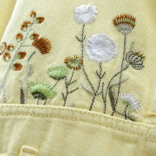 Veste en Jean Jaune Fleurie Femme