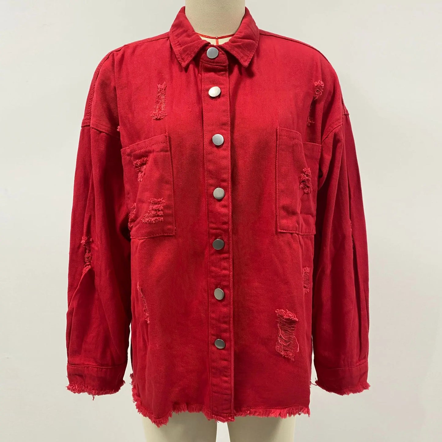 Veste en Jean Rouge Déchirée Femme