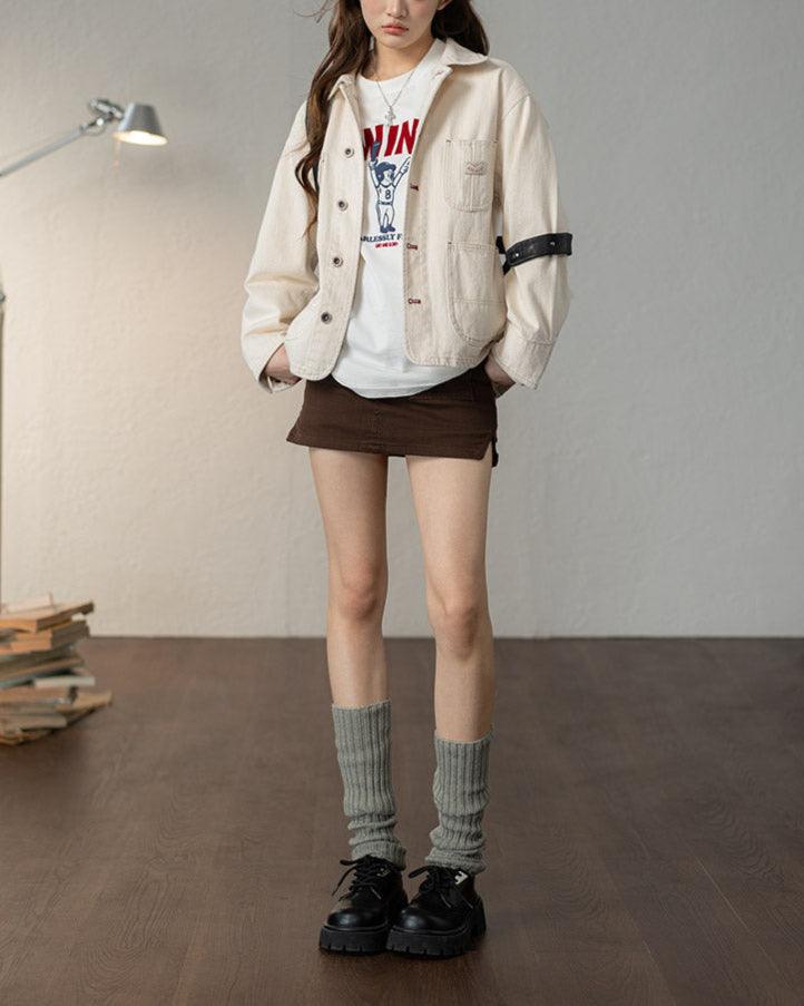 Veste en Jean Blanc Cassé Femme