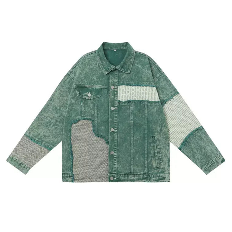 Veste en Jean Verte Patchwork Homme