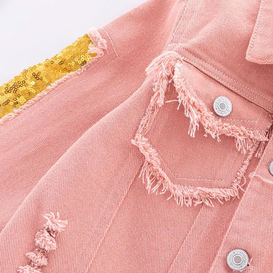 Veste en Jean Rose Déchirée Arc en Ciel Fille