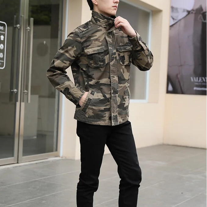 Veste en Jean Camouflage à Col Montant Homme