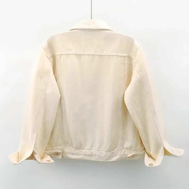 Veste en Jean Beige Fleurie Femme Minimaliste