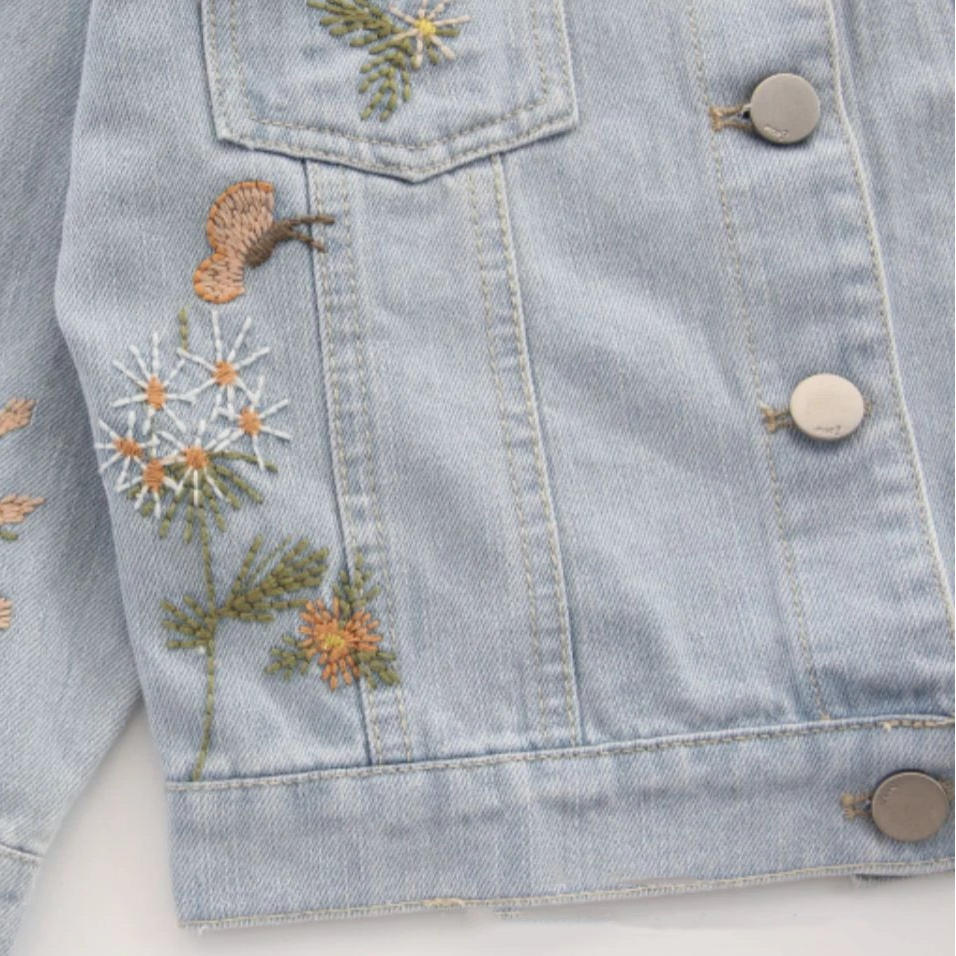 Veste en Jean Bleu Clair Fille Fleurie