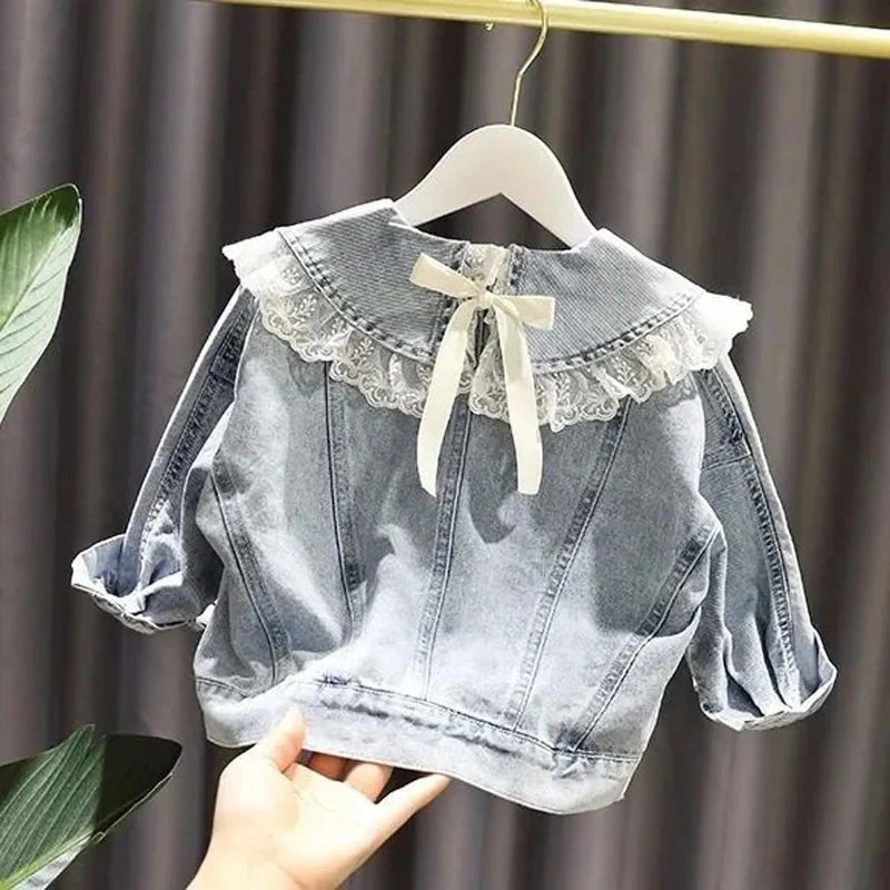 Veste en Jean à Volant en Dentelle Fille