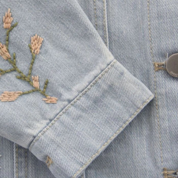 Veste en Jean Bleu Clair Fille Fleurie