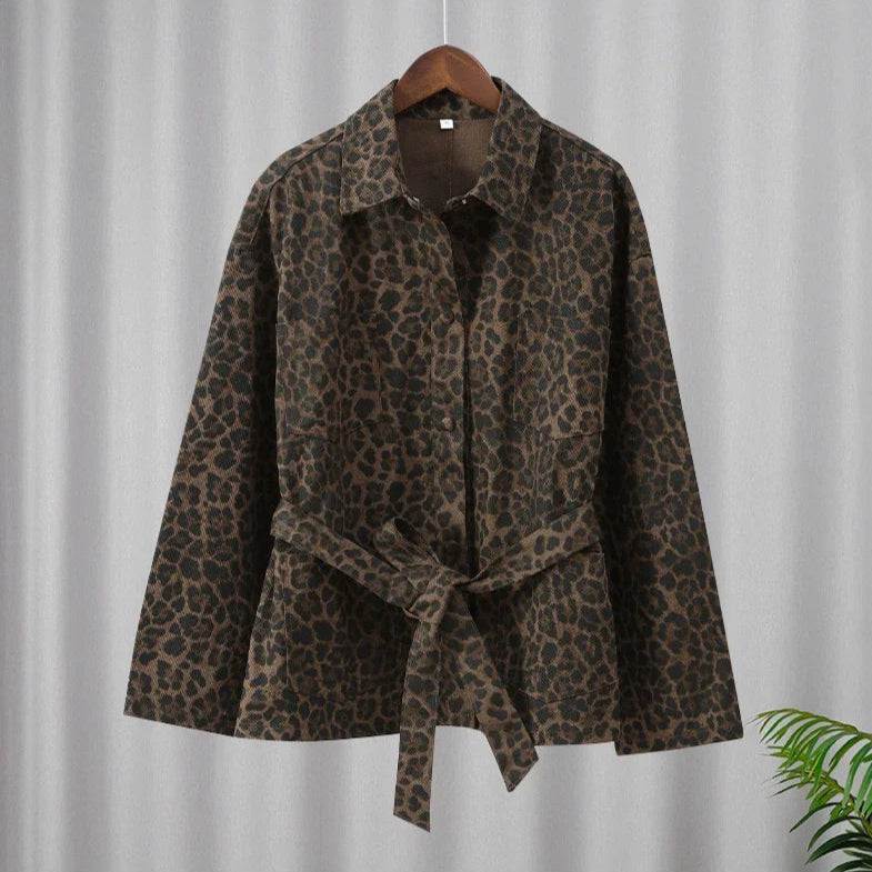Veste en Jean Léopard à Ceinture Femme