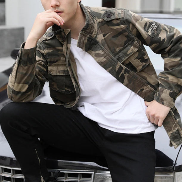 Veste en Jean Camouflage à Col Montant Homme