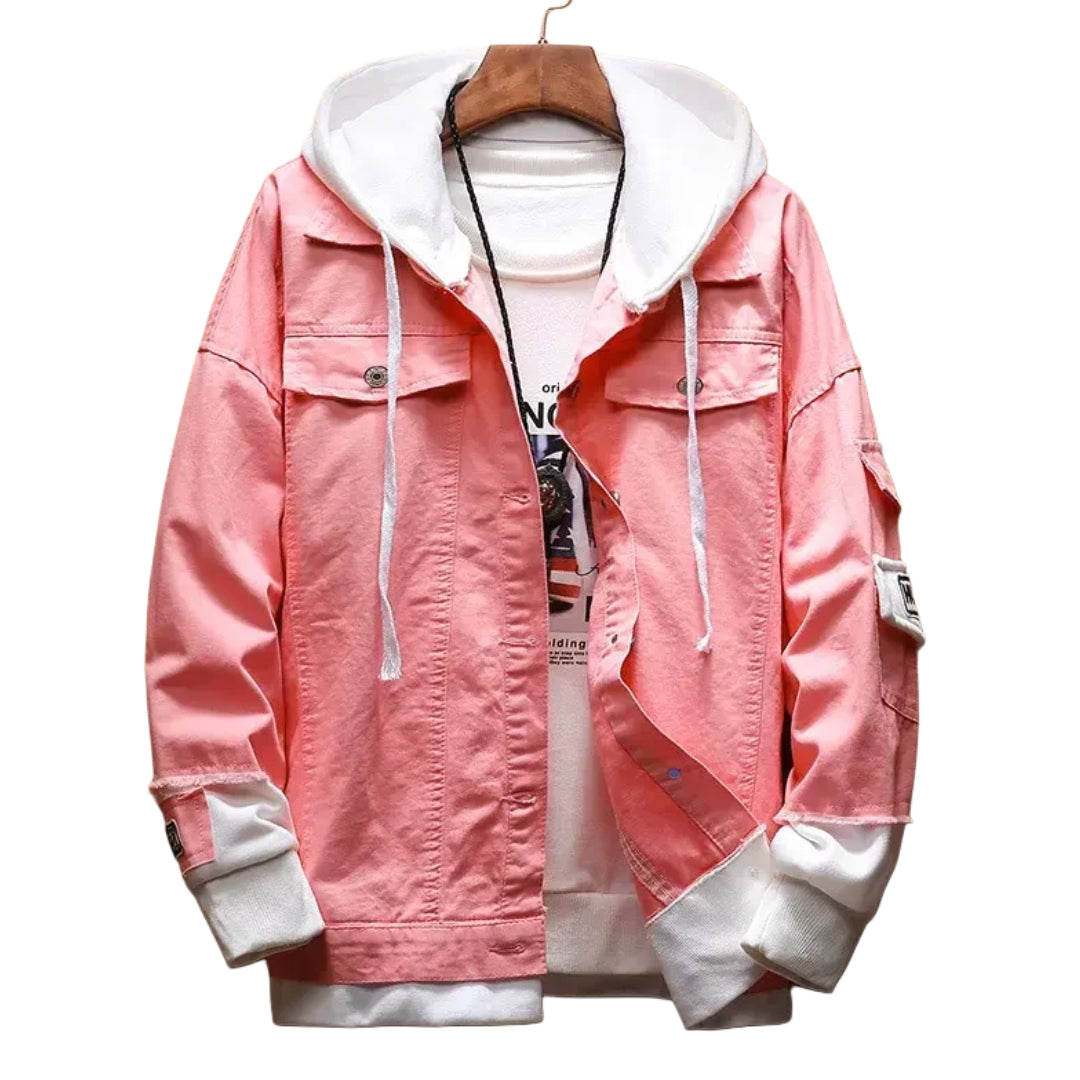 Veste en Jean Rose à Capuche Homme