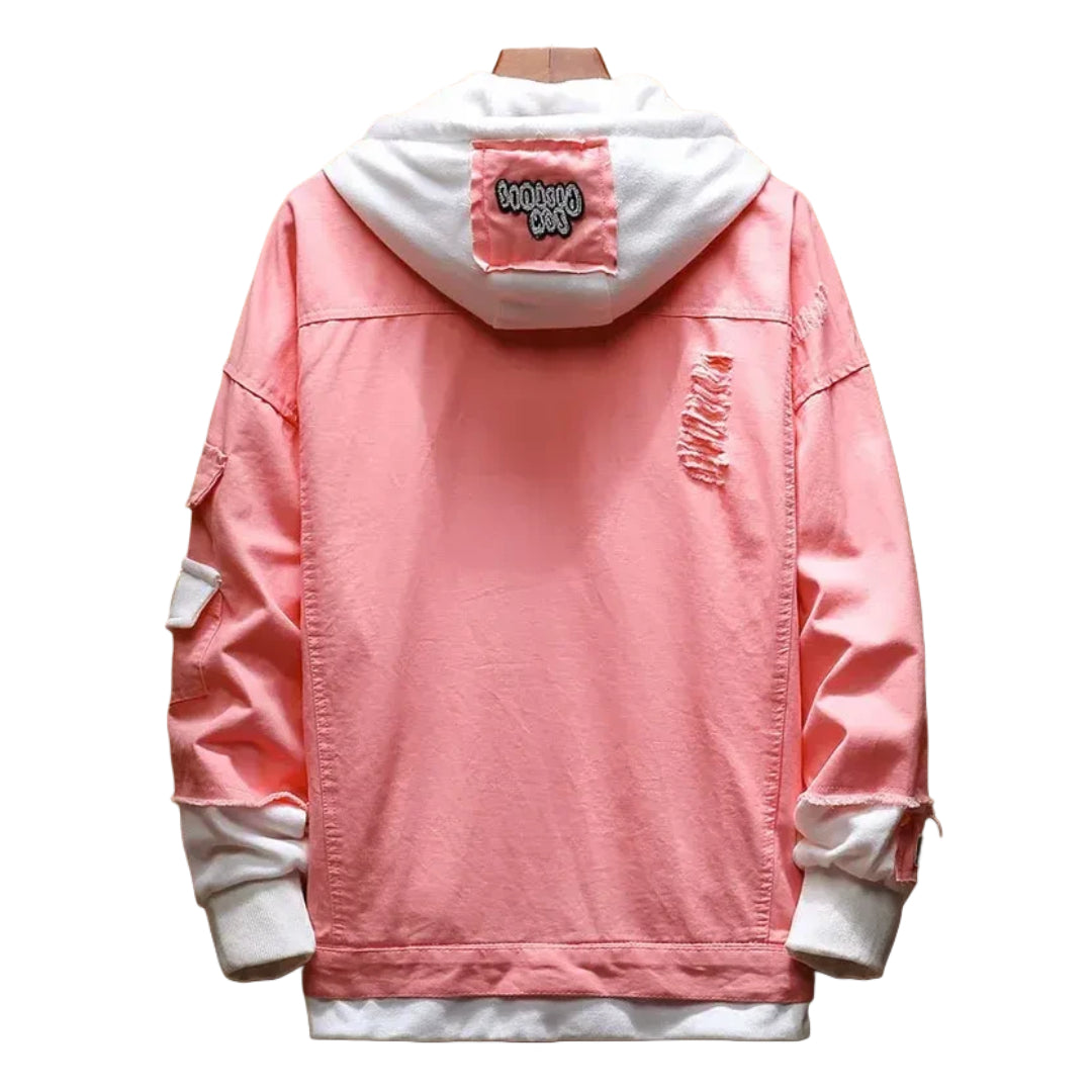 Veste en Jean Rose à Capuche Homme