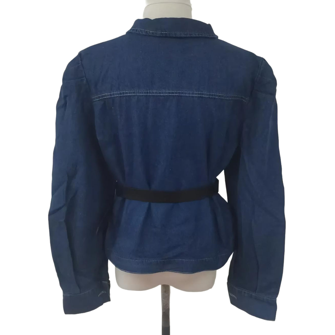 Veste en Jean à Manches Bouffantes avec Ceinture Femme