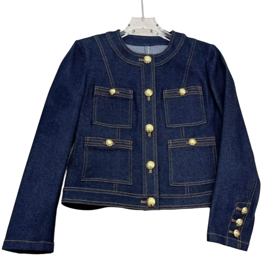veste-en-jean-bleu-marine-sans-col-femme