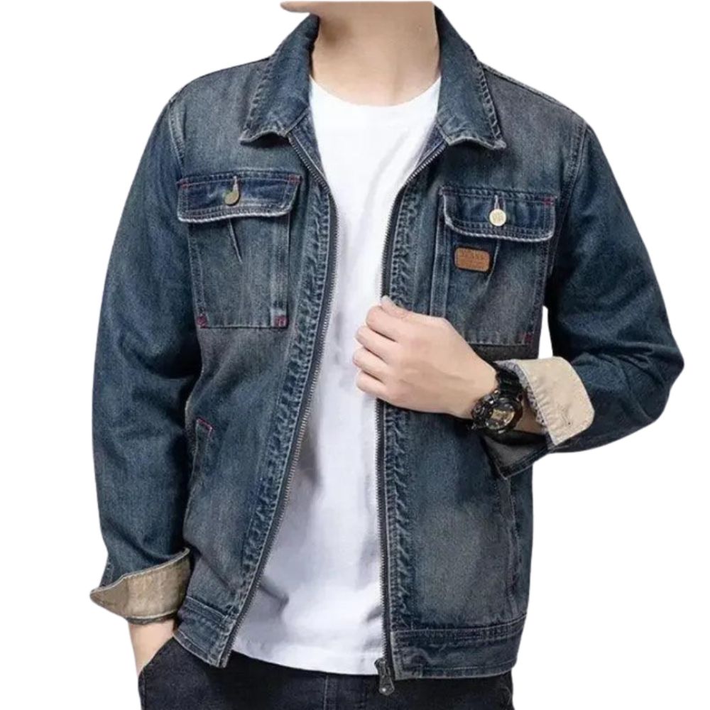 veste-en-jean-fermeture-eclair-homme-bleu-foncé