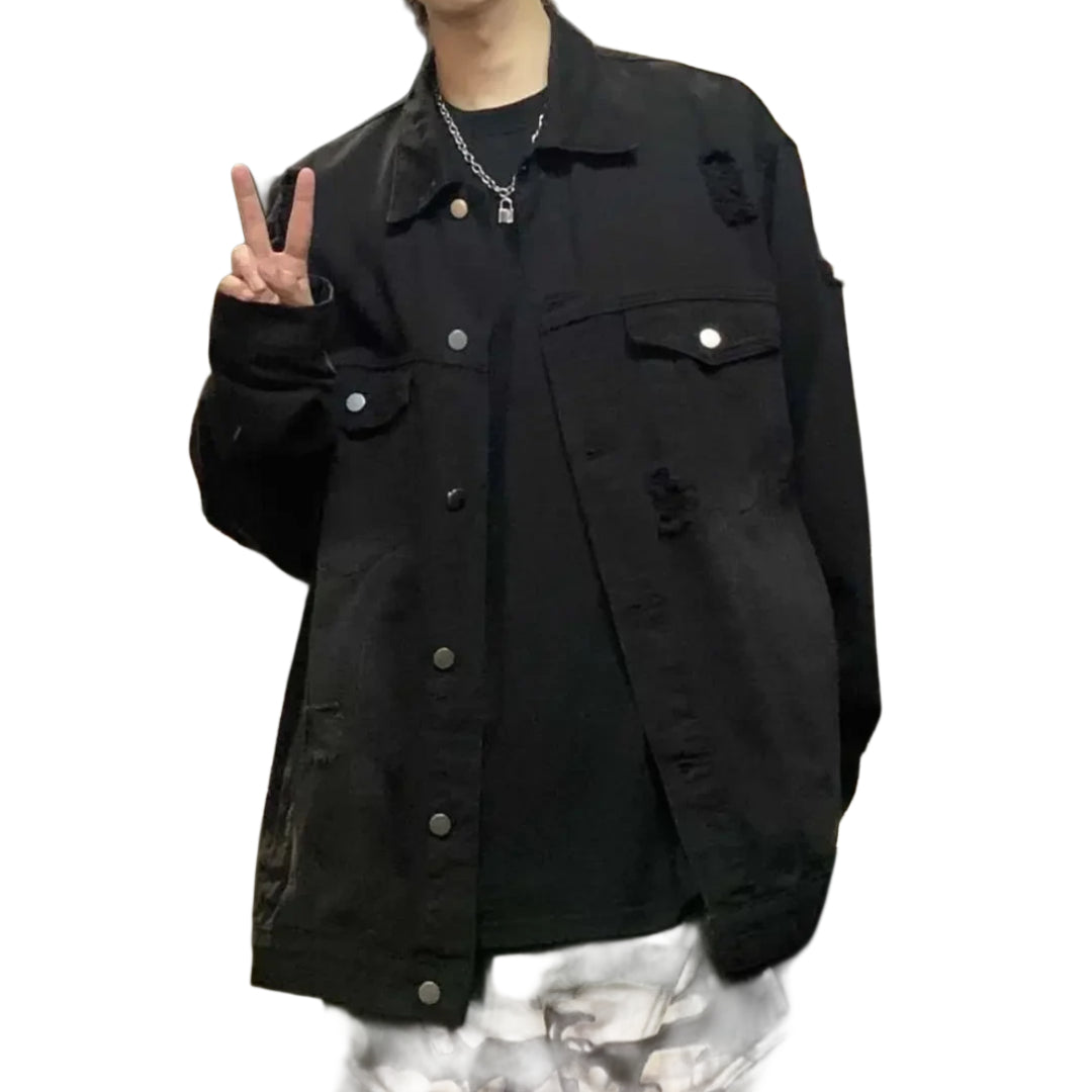 veste-en-jean-longue-homme-noir