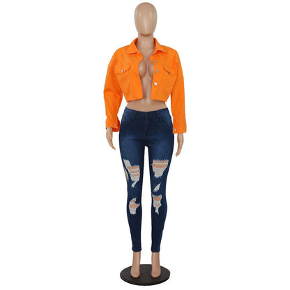 Veste en Jean Orange Courte Femme