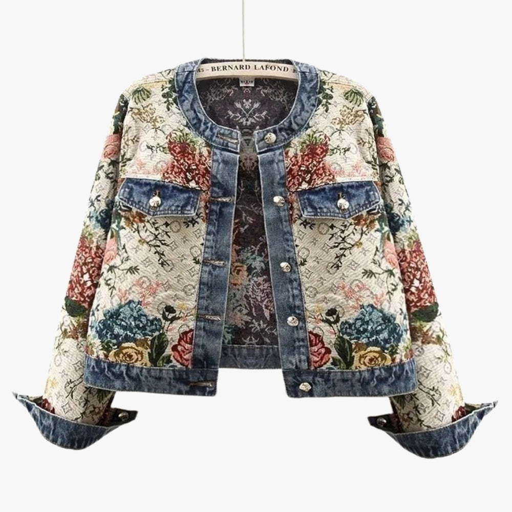 Veste en Jean Fleurie Femme à Col Rond