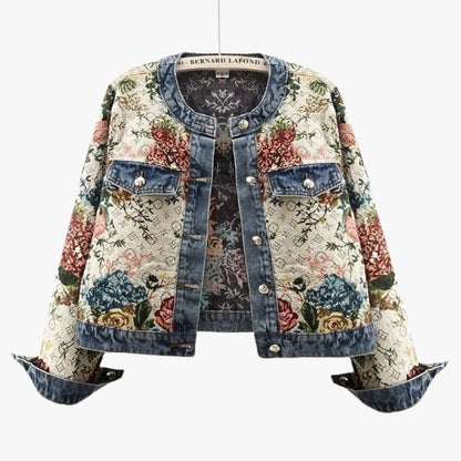 Veste en Jean Fleurie Femme à Col Rond
