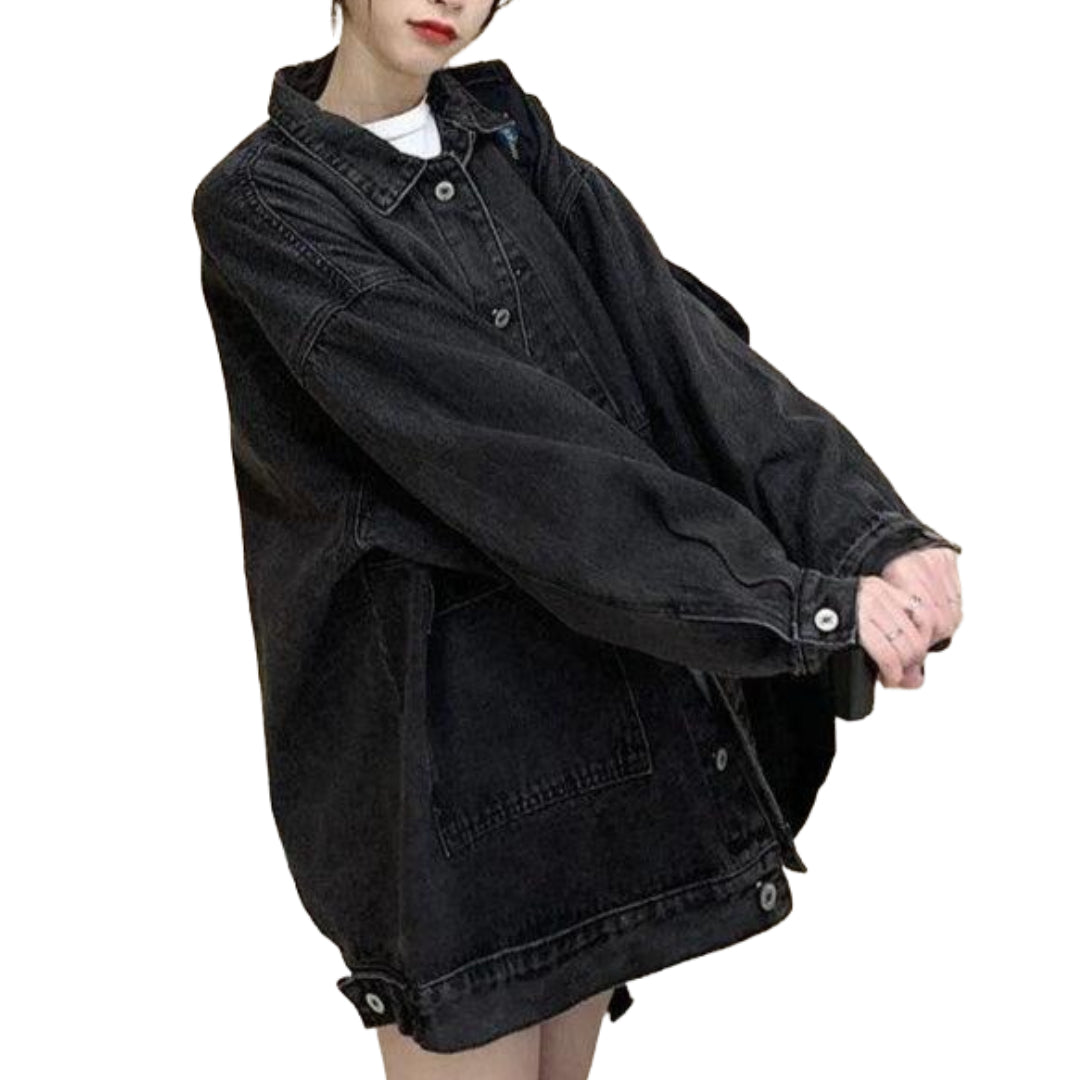 Veste en Jean Noire Oversize Femme