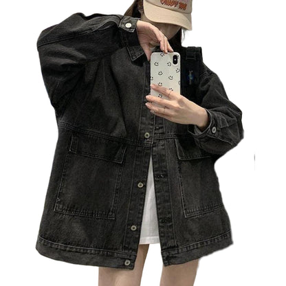 Veste en Jean Noire Oversize Femme