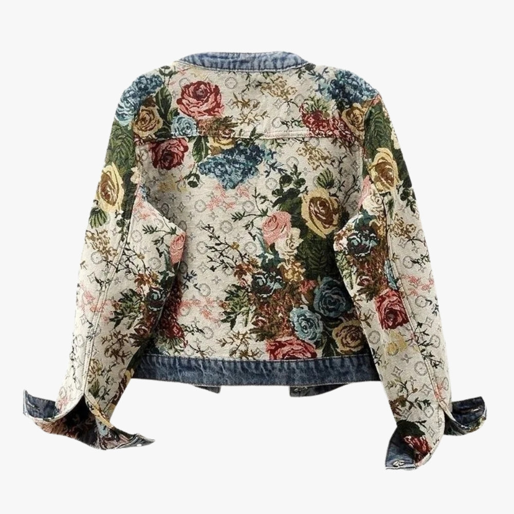 Veste en Jean Fleurie Femme à Col Rond