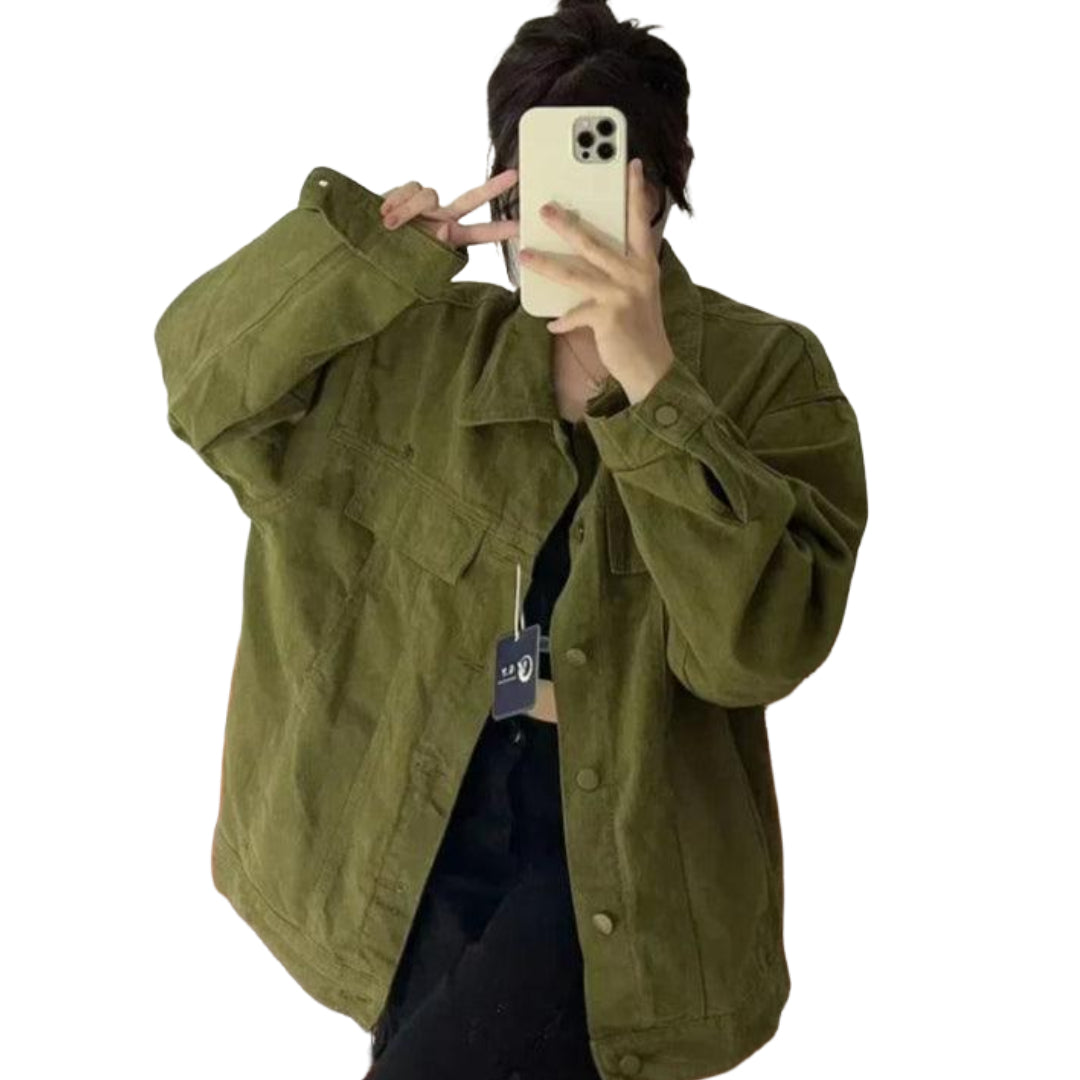 Veste en Jean Kaki Oversize Femme
