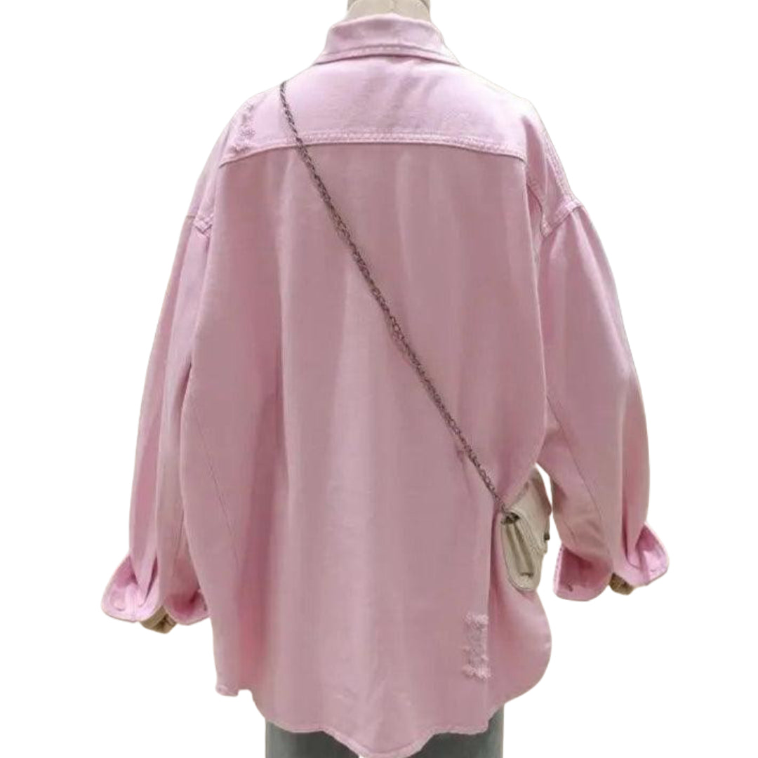 Veste en Jean Ample Rose avec Dessins Femme