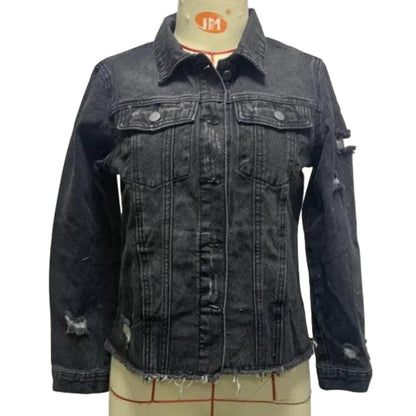 Veste en Jean Noir Troué Femme