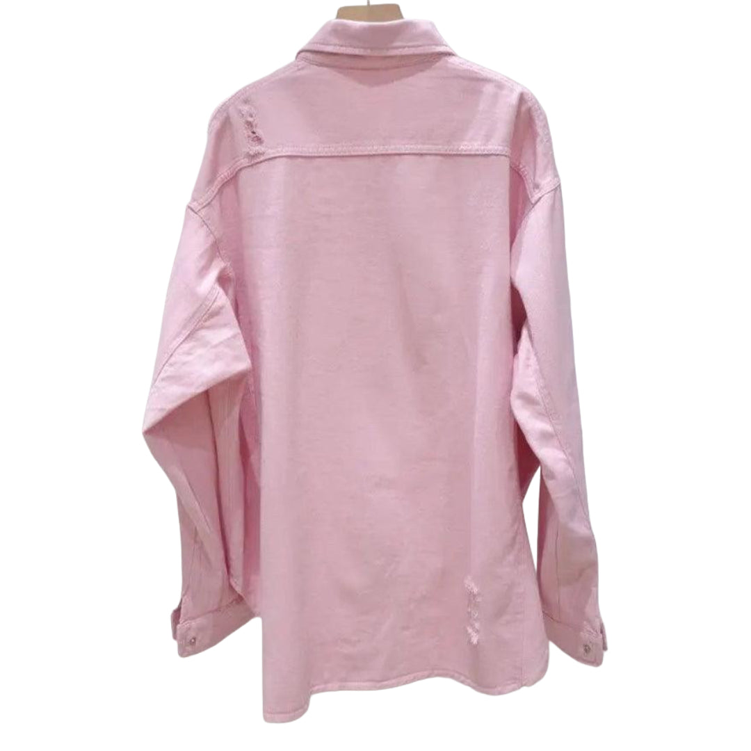 Veste en Jean Ample Rose avec Dessins Femme