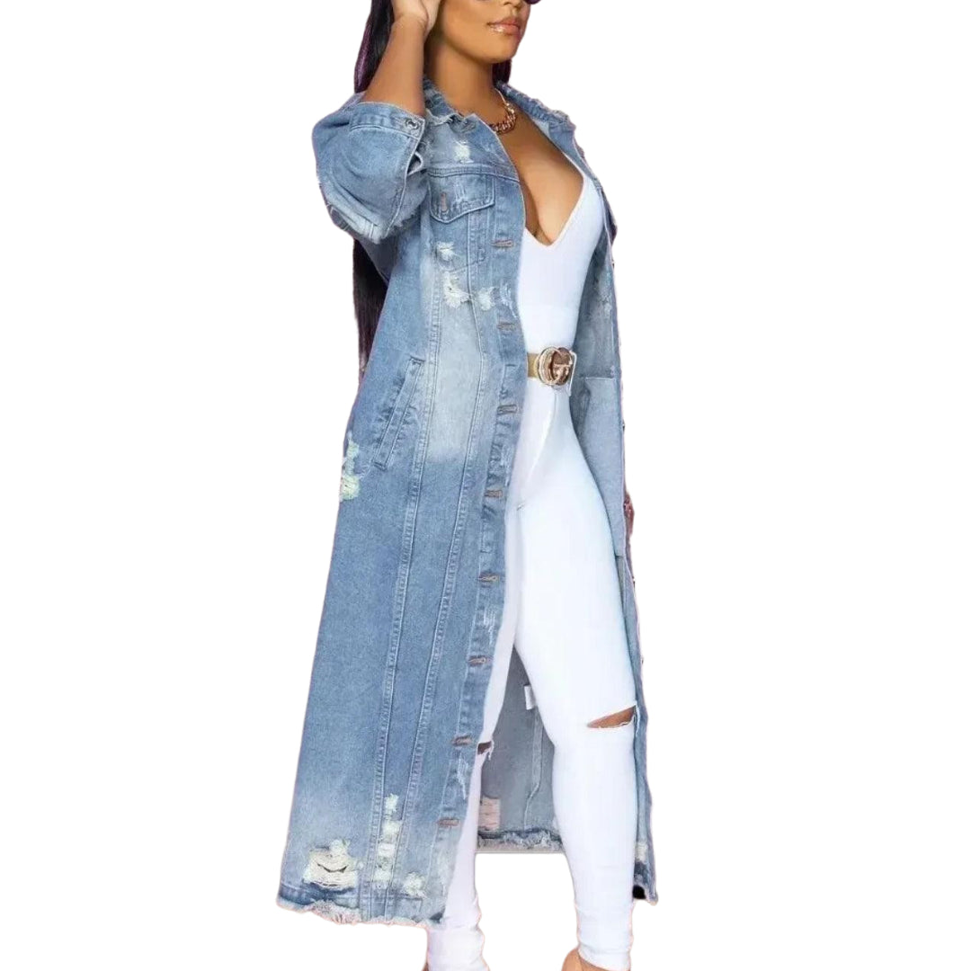 Veste en Jean Femme Longue Déchirée
