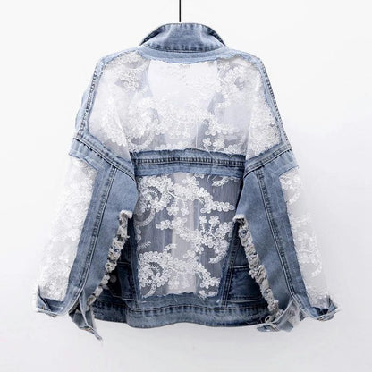 Veste en Jean en Dentelle Transparente Femme