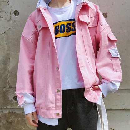 Veste en Jean Rose à Capuche Homme