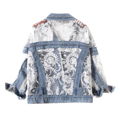 Veste en Jean et Dentelle Usée Femme