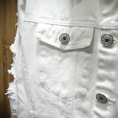 Veste en Jean Blanc Déchiré Homme