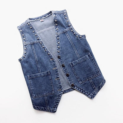 Veste en Jean Sans Manche Clouté Femme