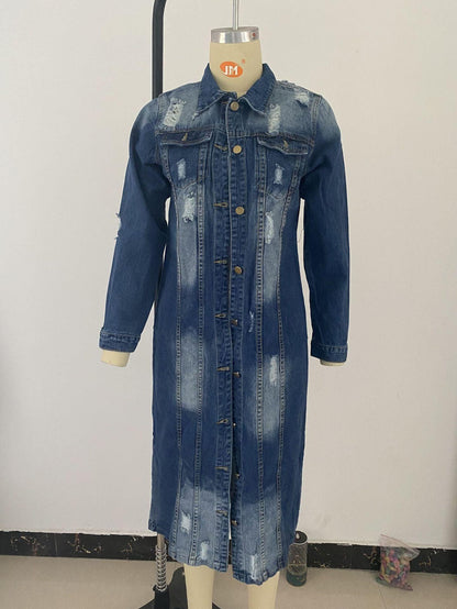 Veste en Jean Femme Longue Déchirée