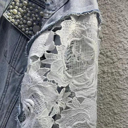 Veste en Jean Bimatière Dentelle et Perles Femme