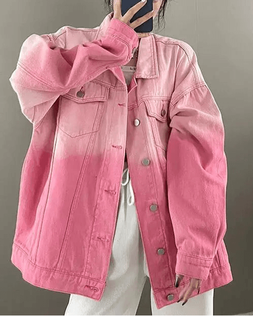 Veste en Jean Femme Oversize Dégradé Rose