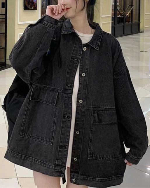 Veste en Jean Noire Oversize Femme