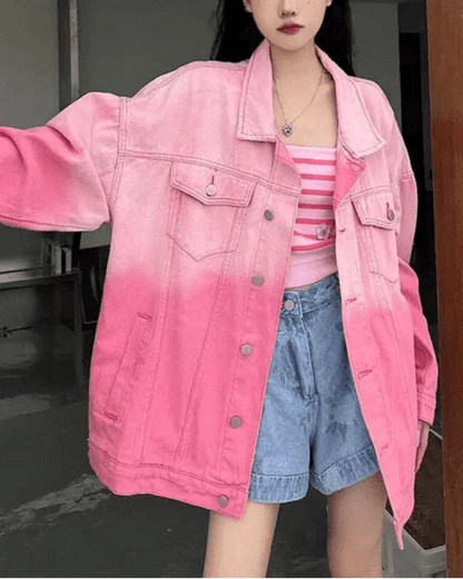 Veste en Jean Femme Oversize Dégradé Rose