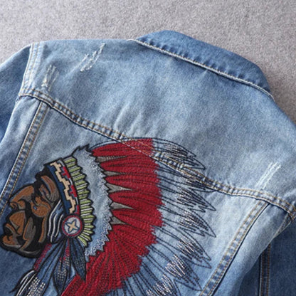 Veste en Jean Homme Brodée Indien