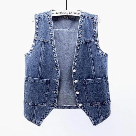 Veste en Jean Sans Manche Clouté Femme